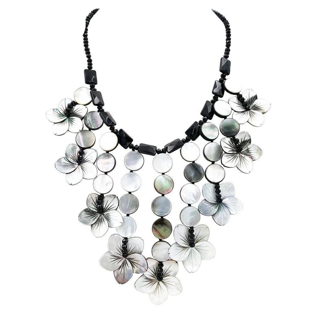 

NEW Black Agates Shell Flowers Black crystals Beadss Fashion Women Necklace