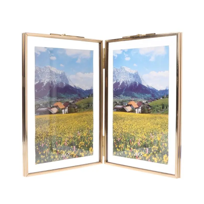 M Nordic Ins Style Retro Metal Creative Double Folding Simple Glass Photo Frame Specimen Clip Picture Frame - Цвет: M