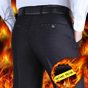 Осенне-зимние модели плюс бархатные теплые костюмы, брюки для мужчин среднего возраста, повседневные брюки, мужские свободные зимние классические мужские брюки