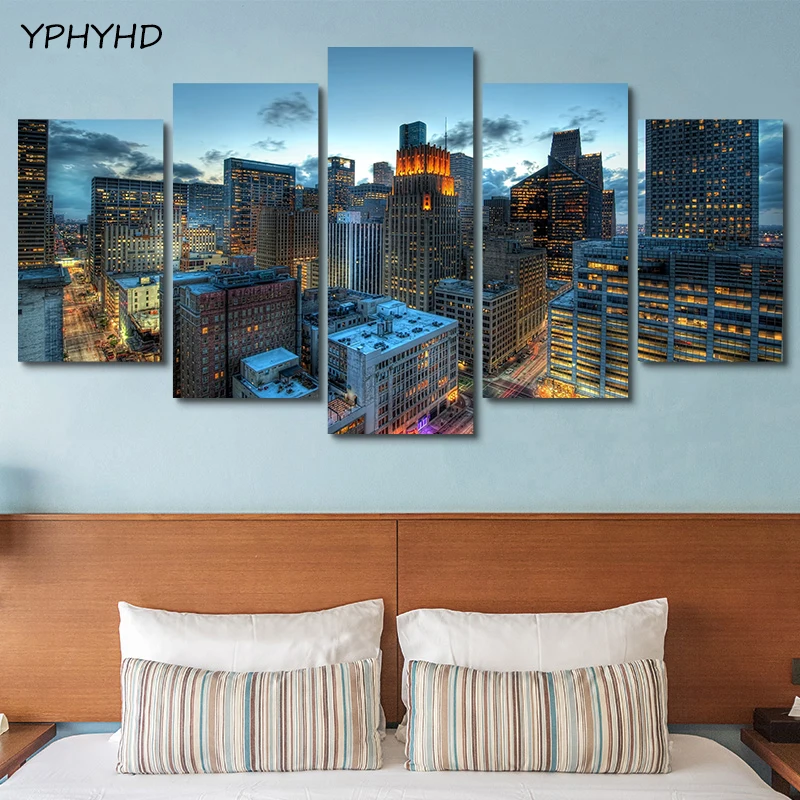 YPHYHD Печатный HD 5 шт Houston Texas City пейзаж Картина Современный модульный плакат Холст
