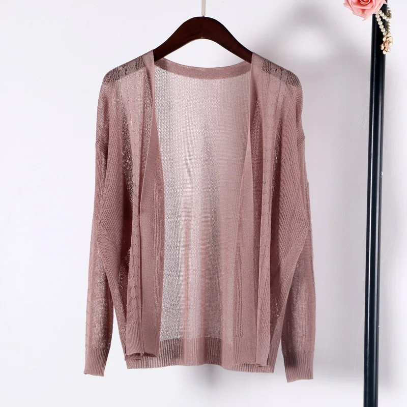 Shuchan Linen Cardigans Women Open Stitch Computer Knitted V-neck Office Lady Hollow Out Thin Cardigan Female Cddm-603 |