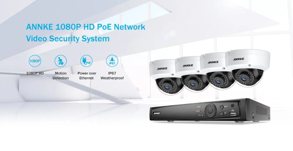 ANNKE 8CH 1080P Ultra HD POE сетевая видео система безопасности 8MP H.265 NVR с 4 шт 2MP 30 м ночного видения Всепогодная IP камера