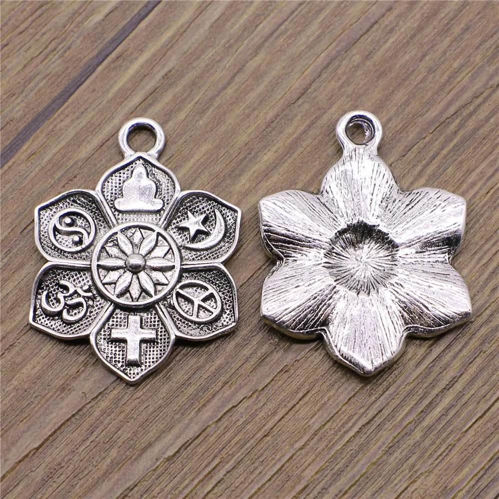 WYSIWYG 2 шт. амулеты Religion Buddha Cross Om Taoist Peace Islam античное серебро 28x36 мм религиозные
