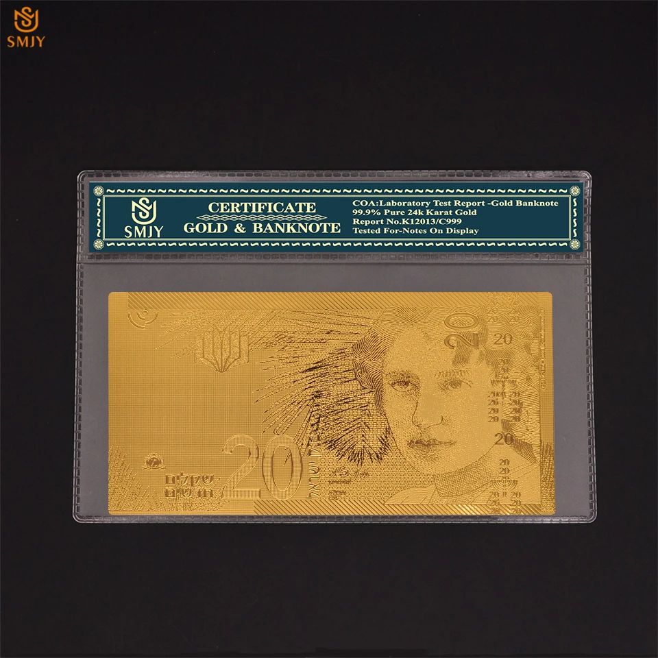 

Israeli Gold Foil Bank Bills 20 New Shekel Money World Currency Paper Gold Banknote Collections With COA External Frame