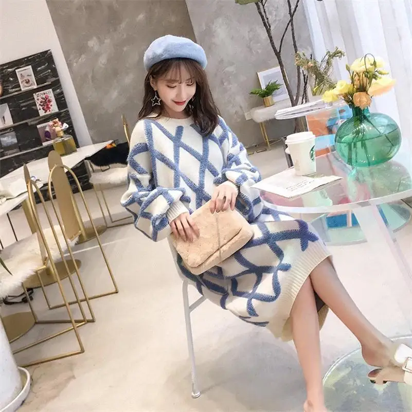 HF18282 Beige H. SA, женский длинный свитер, платья, зима, тянущийся свитер, длина ниже колена, длинный вязаный джемпер, топ, манто, femme hiver - Цвет: HF18282 Beige