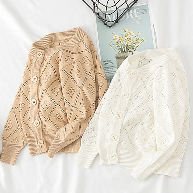 2019 New Boy Jacket Girls Sweater Autumn Winter Cotton Children Knitted Cardigan Hollow-Out Lattice Baby Top 1-6Y | Детская одежда и