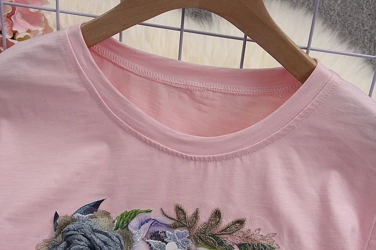 ALPHALMODA летние женские хлопковые футболки с коротким рукавом, рваные джинсы, тяжелая работа, 3D Цветочные хлопковые футболки, джинсовые штаны