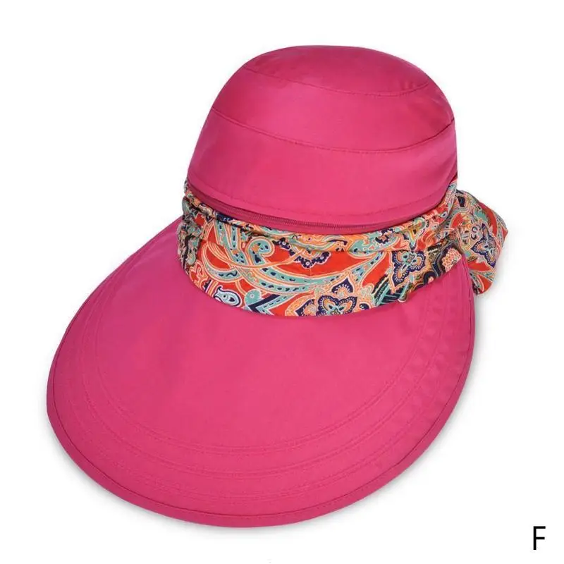 Lady Women Summer Outdoor Hat Cap Riding Anti-UV Sun Hat Beach Foldable Sunscreen Floral Print Caps Neck Face Wide Brim Hat - Цвет: F
