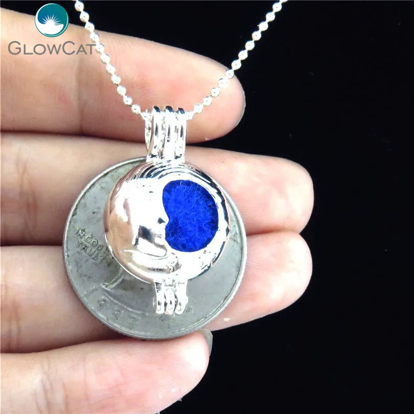 Ll299 яркий Silver Moon круглый Бусины жемчужина клетка кулон ароматерапия Эфирные