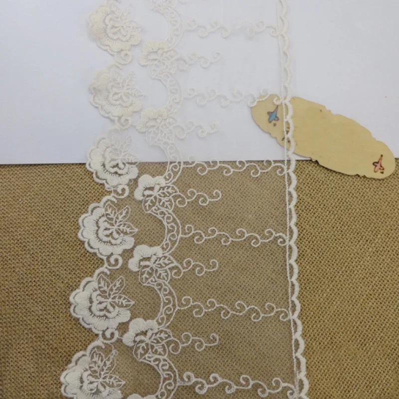 Кружевная отделка 5 ярдов вышитые цветы кружевная ткань в бежевом цвете 15 см