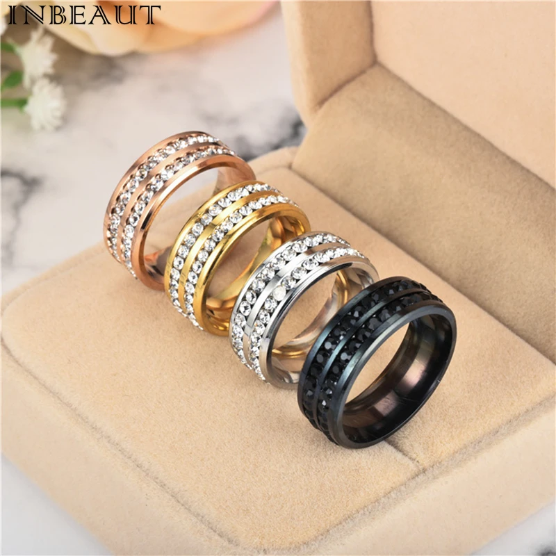 Роскошные круглые обручальные кольца INBEAUT с прозрачным фианитом полированные из