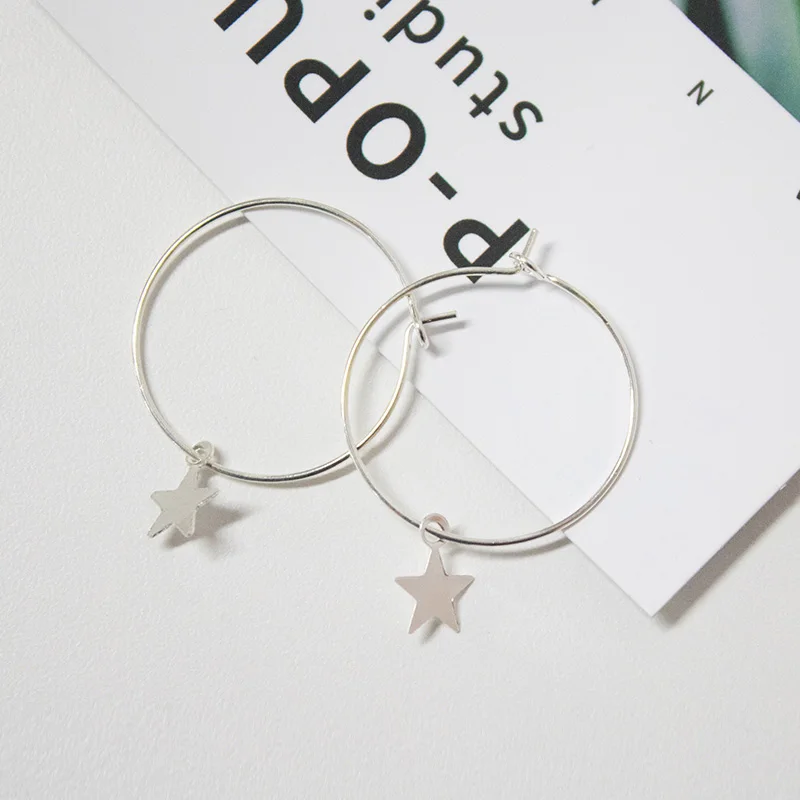 silver Новые серьги, популярные, модные, индивидуальные, простые, пентаграмма, кольцо для ушей, Женские аксессуары, опт и международная торговля - Окраска металла: silver