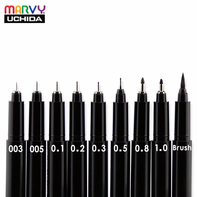 Marvy 380 маркеры ручки 003/005/0,1/0,2/0,3/0,5/0,8/1,0/кисти для рисования Liner Набор манга Водонепроницаемый комиксов тонко пишущие иглы ручки