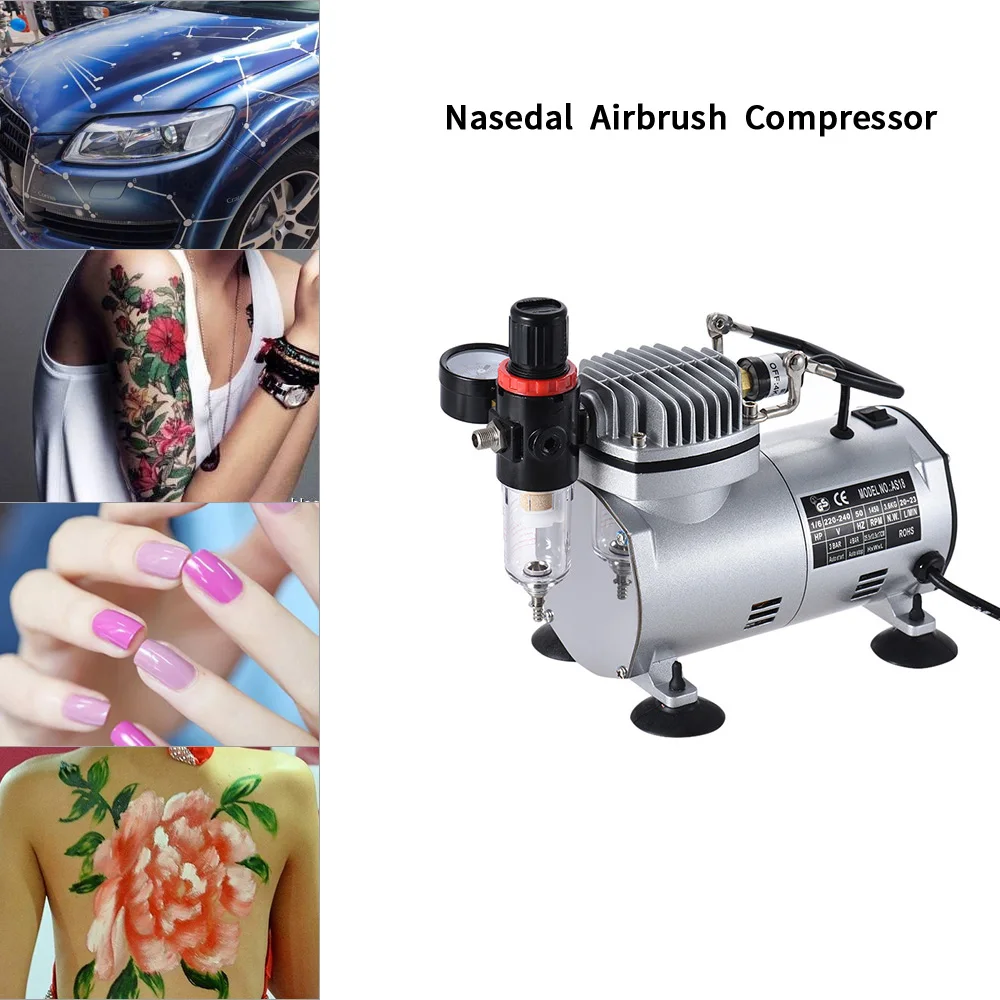 Nasedal NT-05, 1/6 hp, Аэрограф, компрессор, воздушный компрессор, аэрограф для дизайна ногтей, модель, тату, макияж, торт, рисунок кузова автомобиля - Цвет: Airbrush Compressor