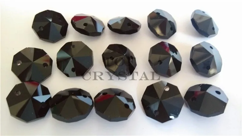 

70Pcs 14MM Black Glass Crystal Octagon Beads In 2 Holes Freeshipping