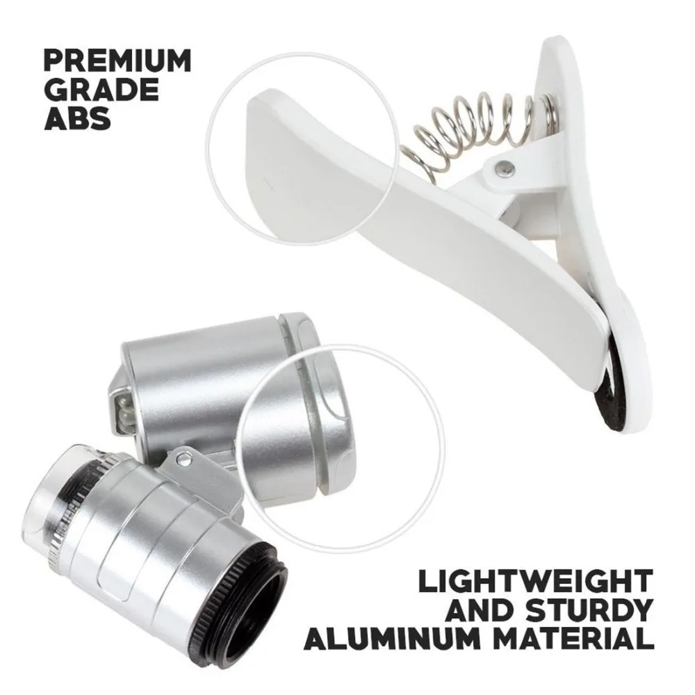 60x Zoom Microscope Magnifier Clip Type Clip-on Micro Lens for Universal Smartphones Silver | Электроника