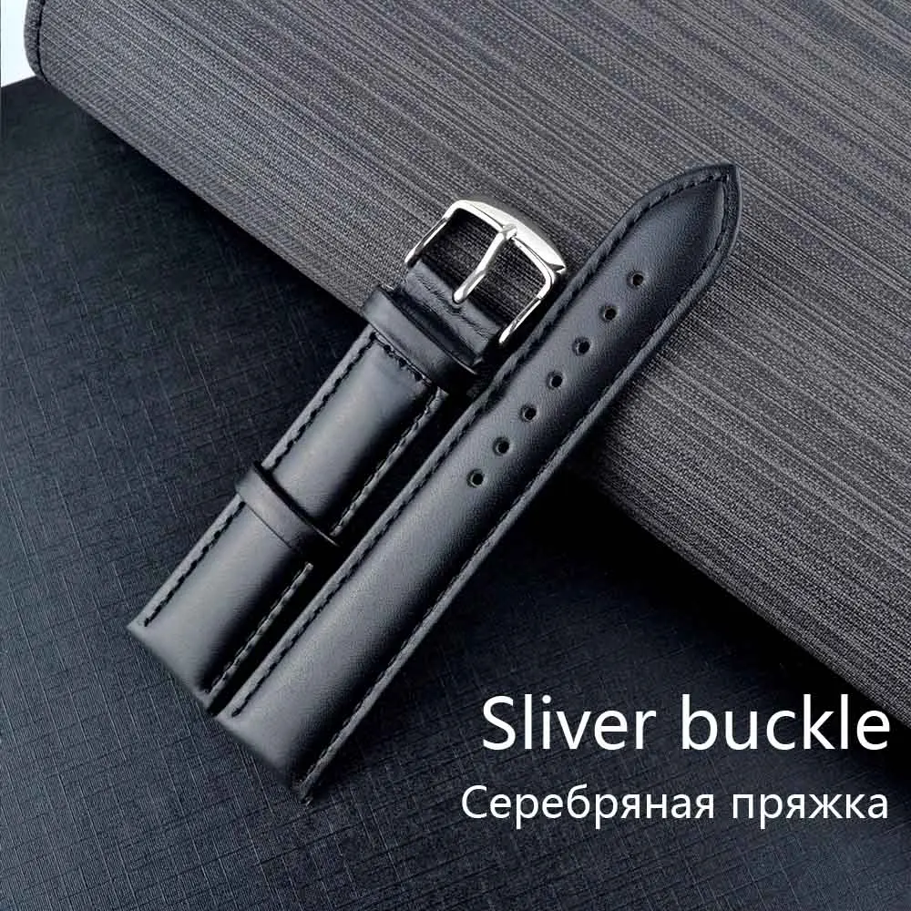 Black Sliver Кожаный ремешок мужские женские наручные часы 18 мм 20 мм 22 мм 24 мм ремешок для часов кожаный серебристый золотой черный коричневый - Цвет ремешка: Black Sliver
