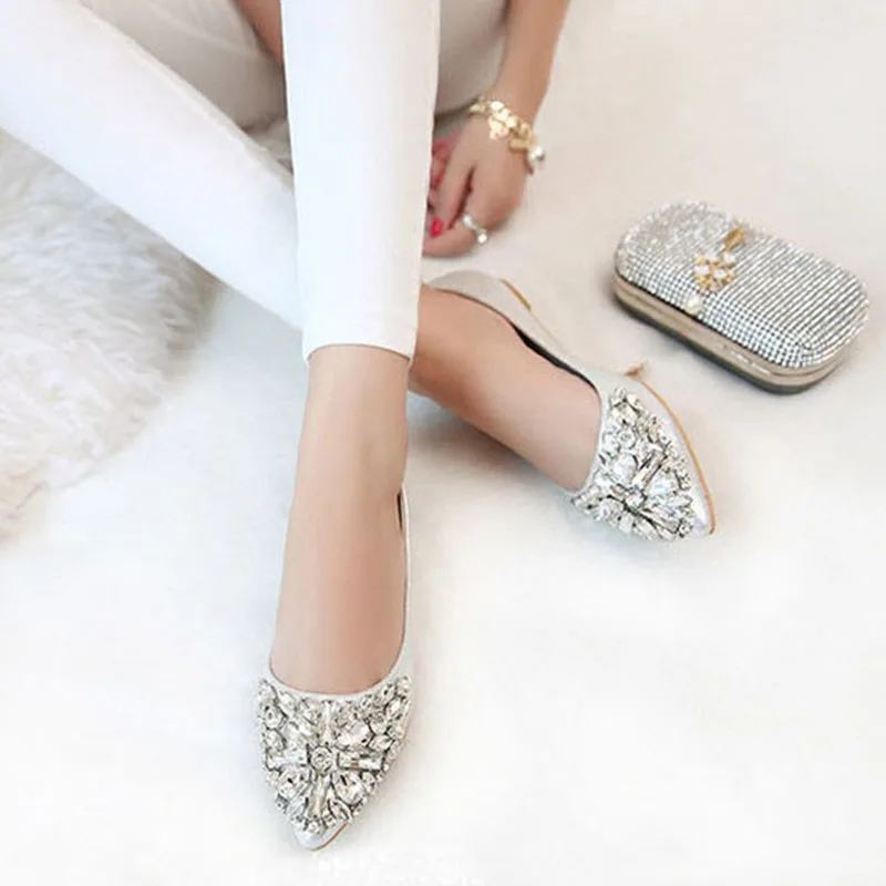 Bailehou 2018 Women Ballet Flats Slip On Shoes Casual Female Woman Wedding Luxury Crystal Ladies Pointed Toe Loafers | Обувь
