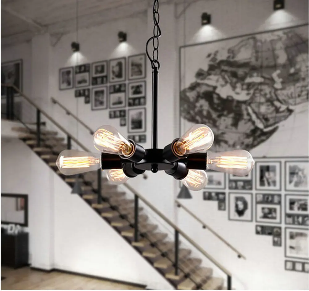 Винтажный промышленный подвесной светильник в стиле чердака с 6 головками