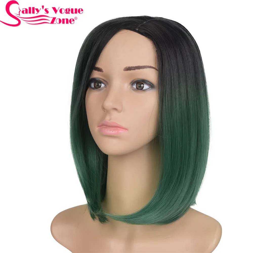 

Sallyhair, высокотемпературный синтетический короткий парик с эффектом омбре, черный, изумрудный, зеленый цвет, прямой, Боб