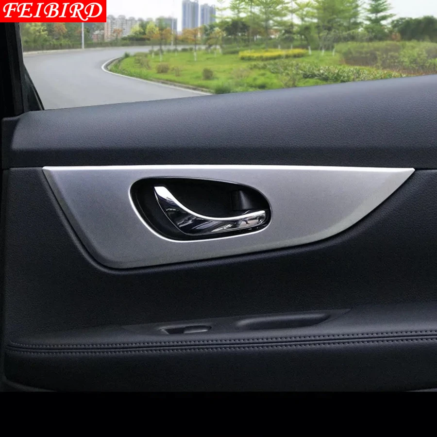 ABS внутренняя дверная ручка чаша рамка Крышка отделка для Nissan Rogue/X-trail матовое серебристое Углеволокно стиль