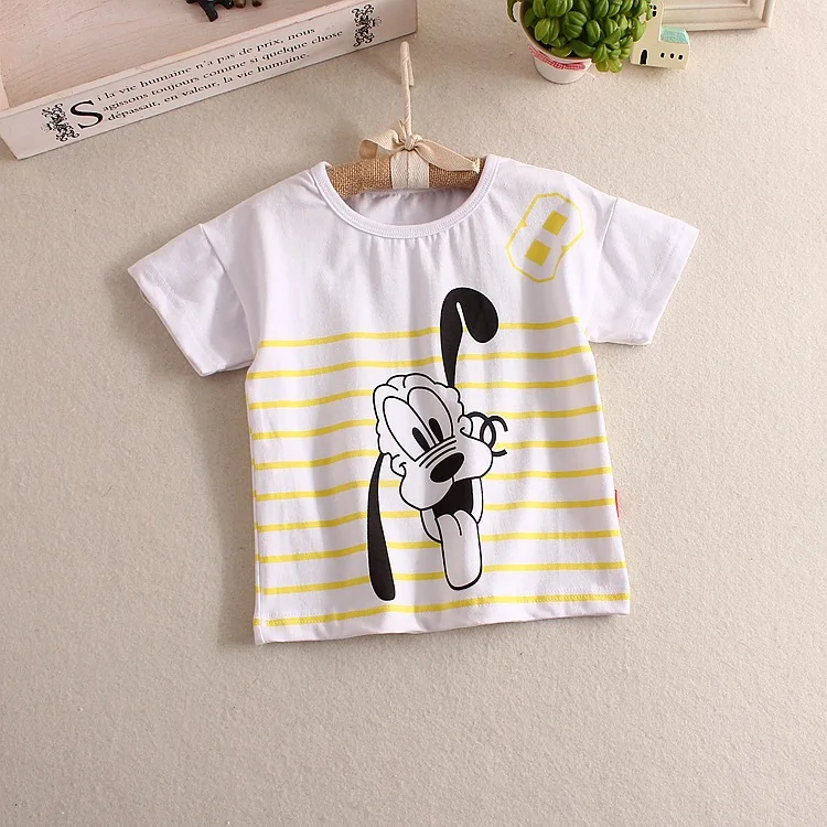 2015 Fashion Cartoon Dog Kid Tshirts Soft Cotton Striped Top Shirt Four Colours For Boy Girl | Мать и ребенок