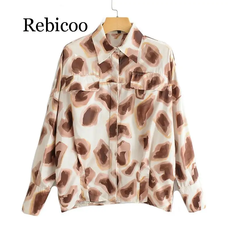 

2019 Women Animal Printing Shirt Pockets Leisure Shirt Loose Long Sleeve Tops Casual Streetwear