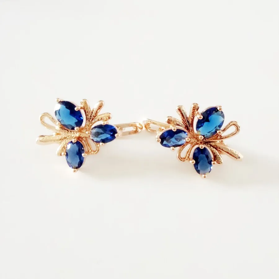 royal blue stone Новые модные женские серьги, ювелирное изделие, офисный стиль, розовое золото, 585 цветов, ювелирные серьги из синего камня для женщин - Окраска металла: royal blue stone