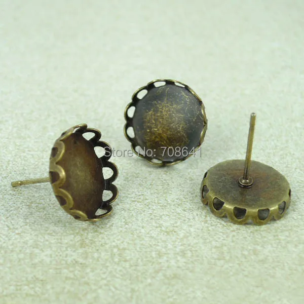 Пустые Серьги-пусеты круглые кружевные ободок поддон из смолы кабошоны серьги