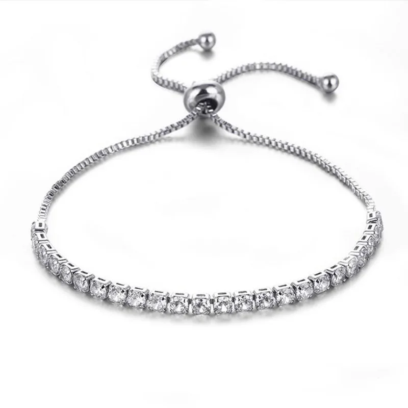 Модный браслет с фианитами для тенниса регулируемый серебряного цвета