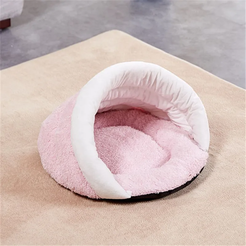 pink without ear Shu вельветовый зимний спальный мешок для питомцев, теплый коврик для питомцев, для щенков, собак, кошек, пещерный питомник, ветронепроницаемый подстилка для питомцев, 4 цвета и S-L размеров - Цвет: pink without ear
