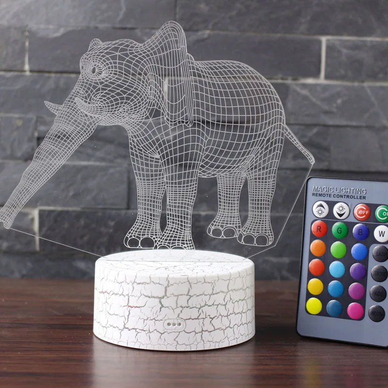 

HQXING Amazing 3D Illusion LED Table Lamp Night Light With Animal Elephant Shape Touch 7 Colors Change Effect Holiday Gift