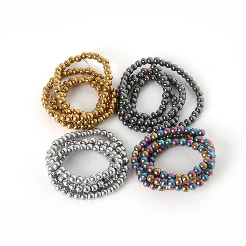 Круглые Бусины Из Гематита черного/золотого/радужного/серебристого цвета