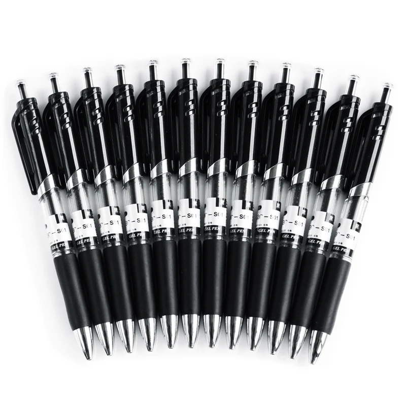 

12PCS DELI S01 / S02 Push Gel Pen Black Pen 0.5 / 0.7 MM Signing Pen Red Blue Ink / Box