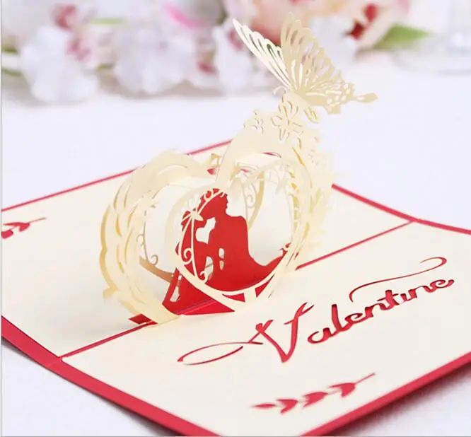 10 шт. полые открытки в виде жениха невесты сердца бабочки памяти 3D выдвижные