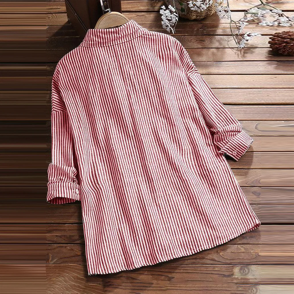 Длинная женская блузка в полоску размера плюс Повседневная Свободная с длинным