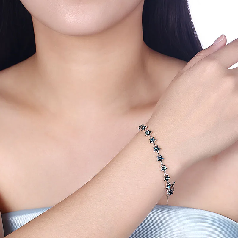 Женский браслет с голубым кристаллом Swarovski из стерлингового серебра 925 пробы
