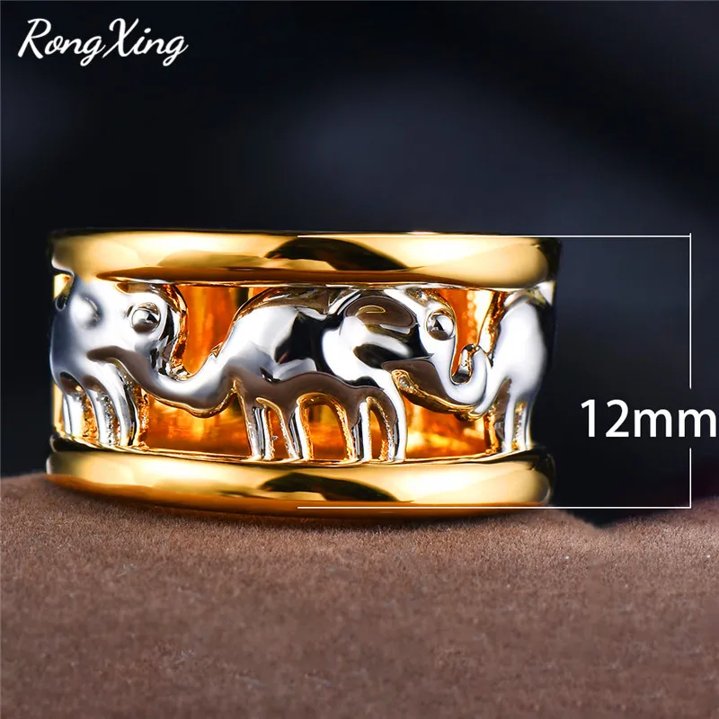 Rongxing старинный серебряный цвет милый слон кольца для мужчин и женщин желтое