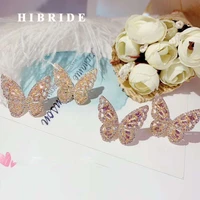 hibride fashion elegant butterfly shape stud earrings for women bridal party accessories cz brincos big earrings bijoux e 945