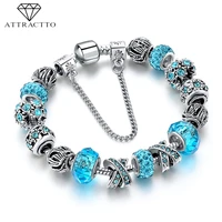 attractto handmade blue flower crystal beads charm bracelets bangles for women silver gift jewelry bracelet femme sbr170024