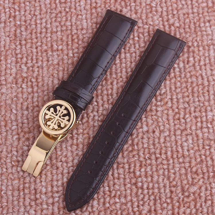 Ремешок из натуральной кожи для наручных часов черный браслет Patek аксессуары 20 мм