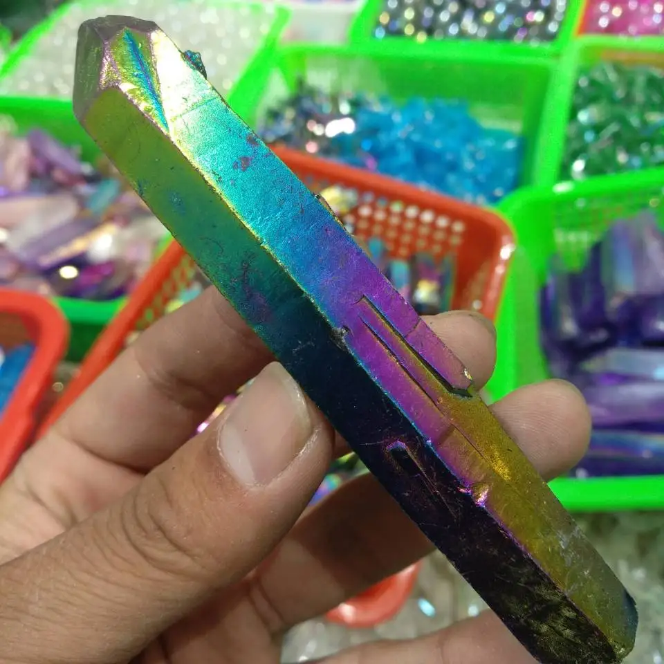 1 шт Цвет Редкие радужные пламя аура кварцевый кристалл точка грубого