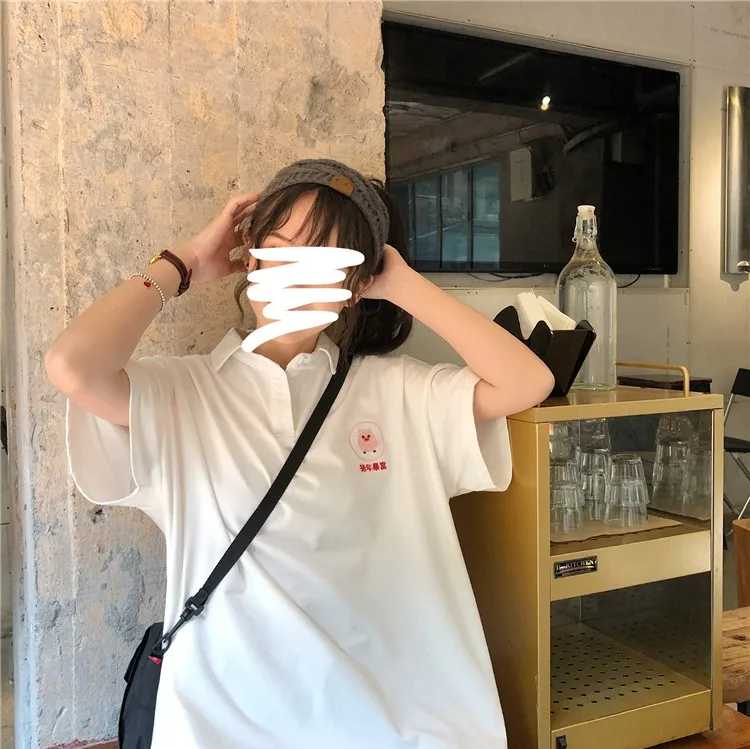 Для женщин PoloShirt Хлопок мультфильм милый свинья вышивка короткий рукав тенниски летние женские свободные Повседневное элегантный дизайн топы YT5027
