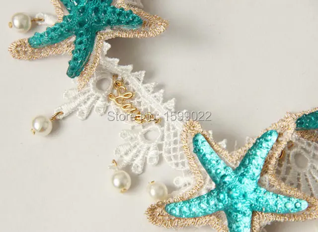 Синяя акриловая подвеска в виде морской звезды белая кружевная пляжная