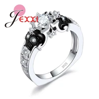 punk style 925 sterling silver crystal rings for party accessory skull design birthday band finger ring women jewellery