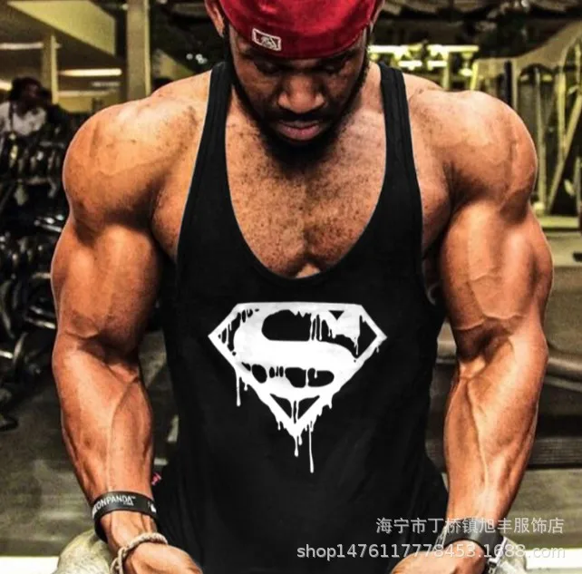 Professional bodybuilding fitness men's cotton deep digging type vest loose sports | Мужская одежда