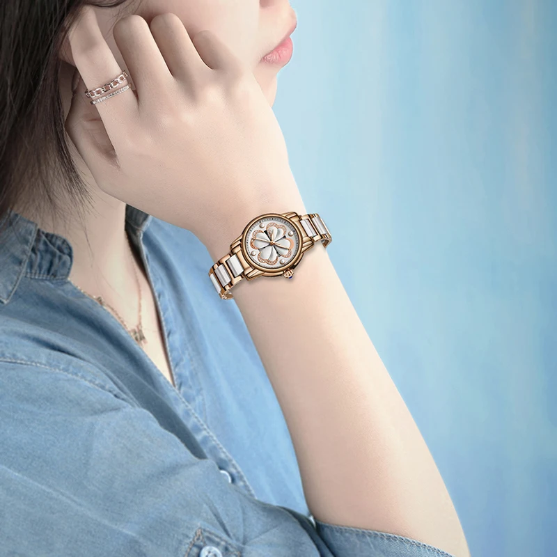 SUNKTA Fashion Simple Rose Gold Ceramic Women Watches Waterproof Ladies Girl Dress Bracelet Quartz Watch Relogio Feminino | Наручные часы