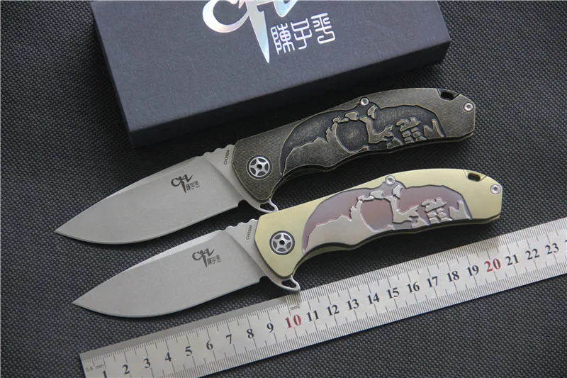 CH3504 Flipper folding knife S35VN blade ball bearing TC4 titanium Skull pattern handle hunting camping fruit Knives EDC tools |