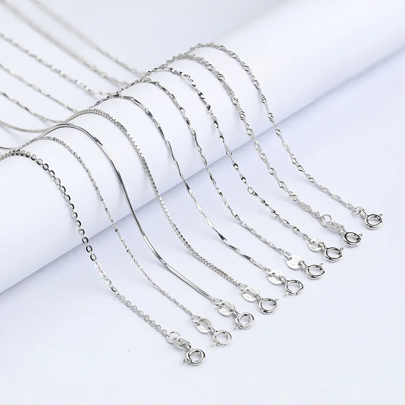 

AGLOVER 925 Sterling Silver Solid Snake Box Ingot Twisted Trace Bar Singapore Basic 18 inch Chain Necklace For Women Jewelry