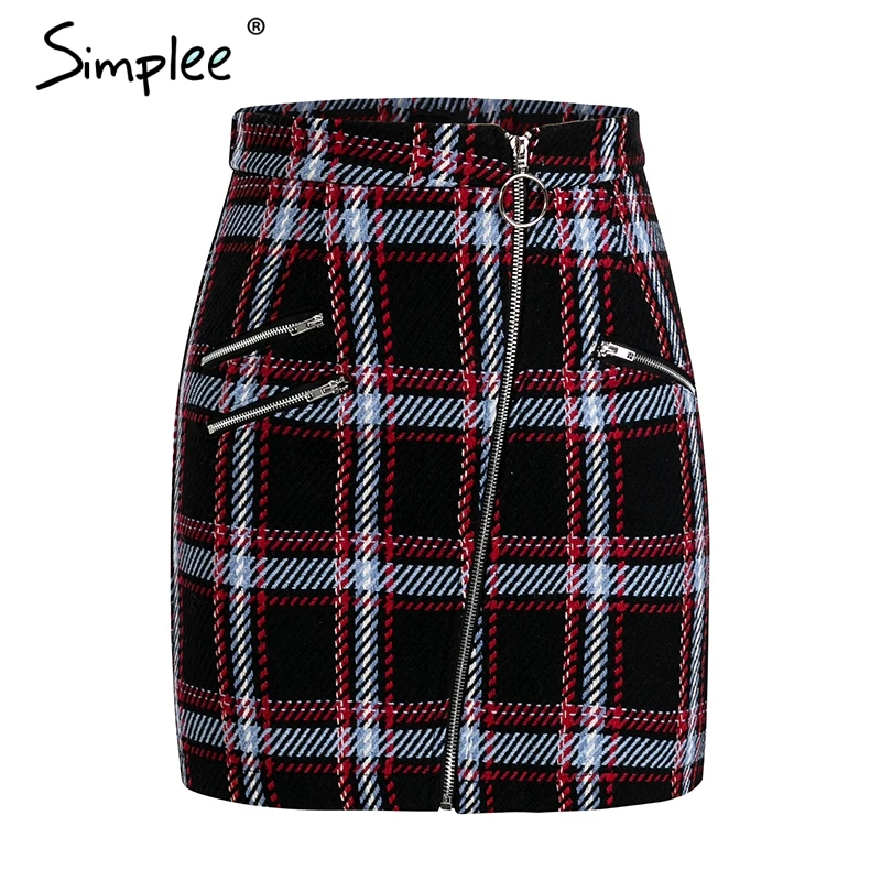 женская белая твидовая юбка Simplee элегантная милая в клетку для осени/зимы модная